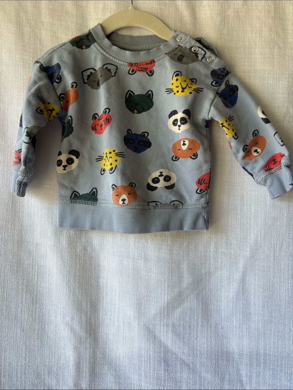 Hanna Andersson Animal Face Crewneck Sweatshirt - Light Blue 12-18M